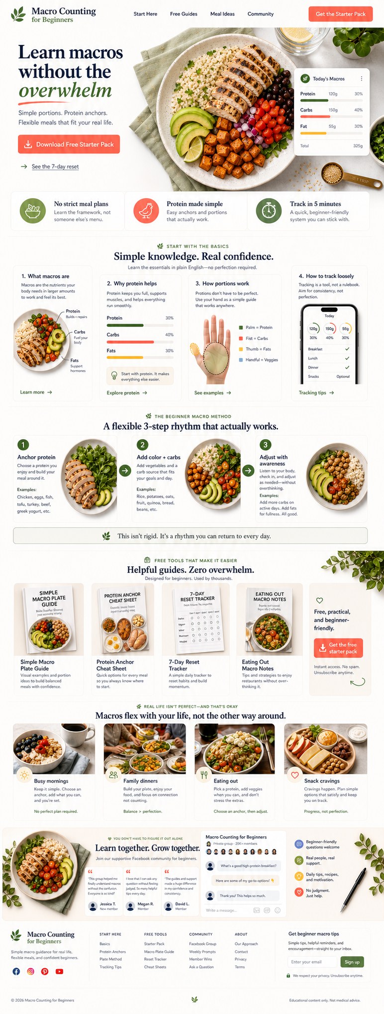 Macro Counting for Beginners full landing page layout.